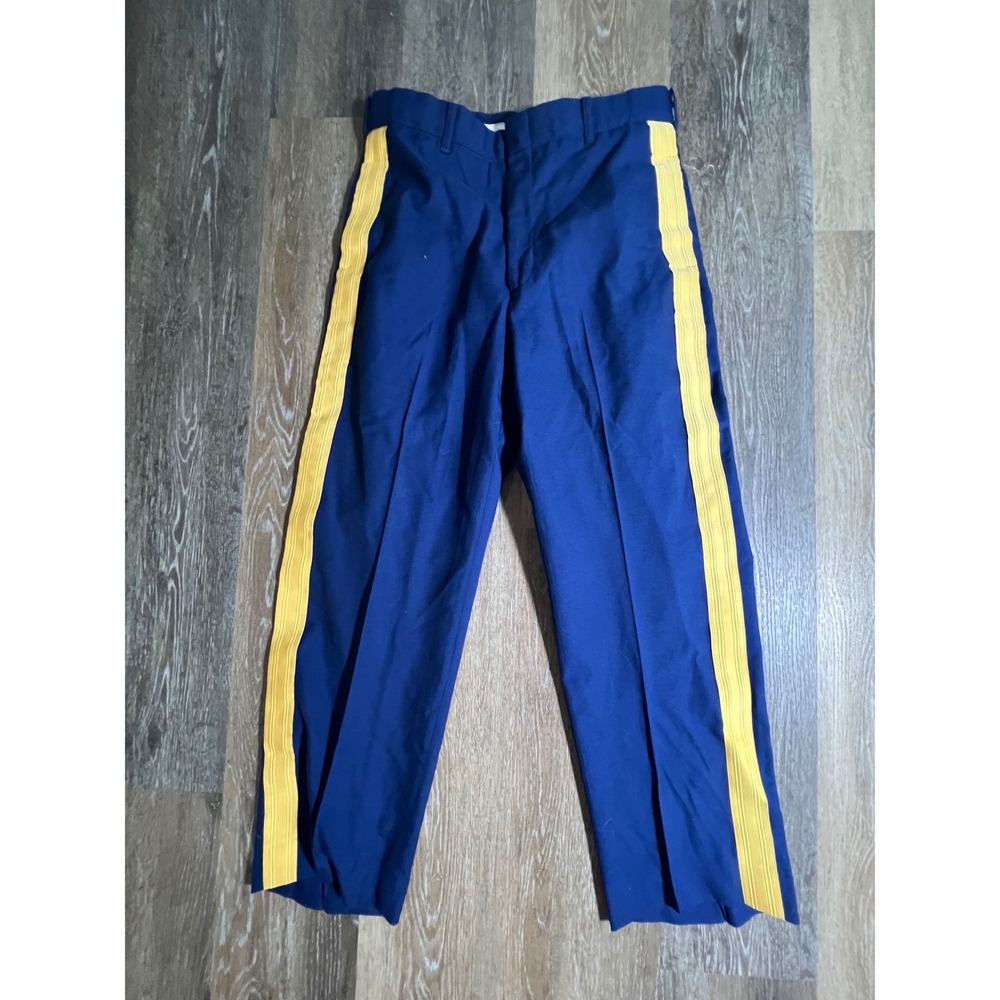 Omega Apparel Dress Trousers Mens 34R Blue Yellow Stripe Military Uniform Pants